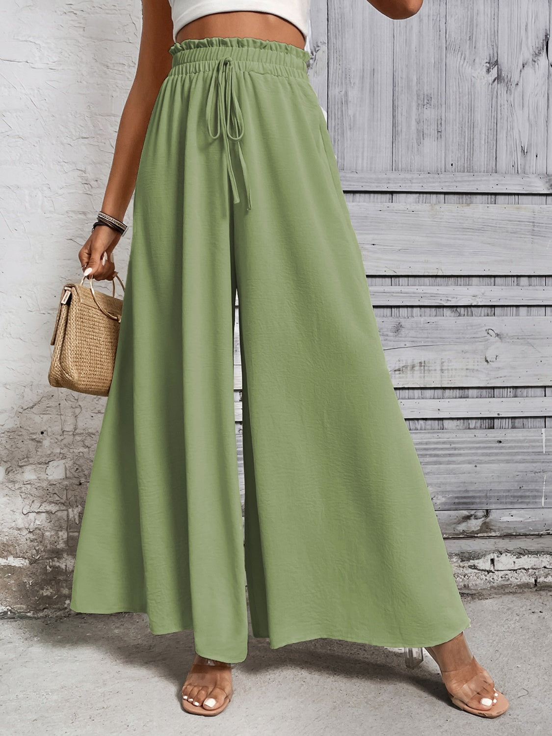 Tied High Waist Wide Leg Pants