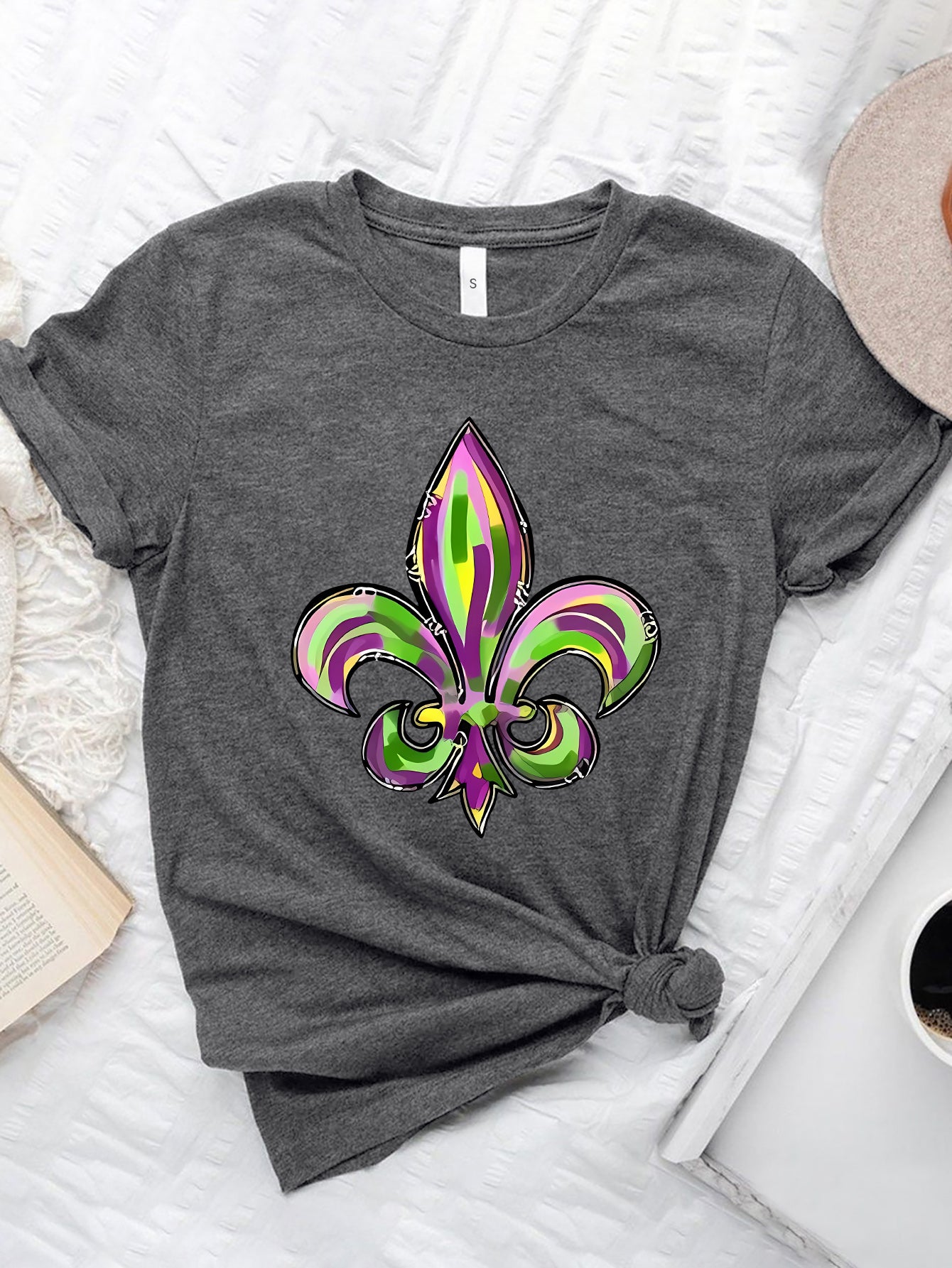 Mardi Gras Graphic Round Neck Short Sleeve T-Shirt