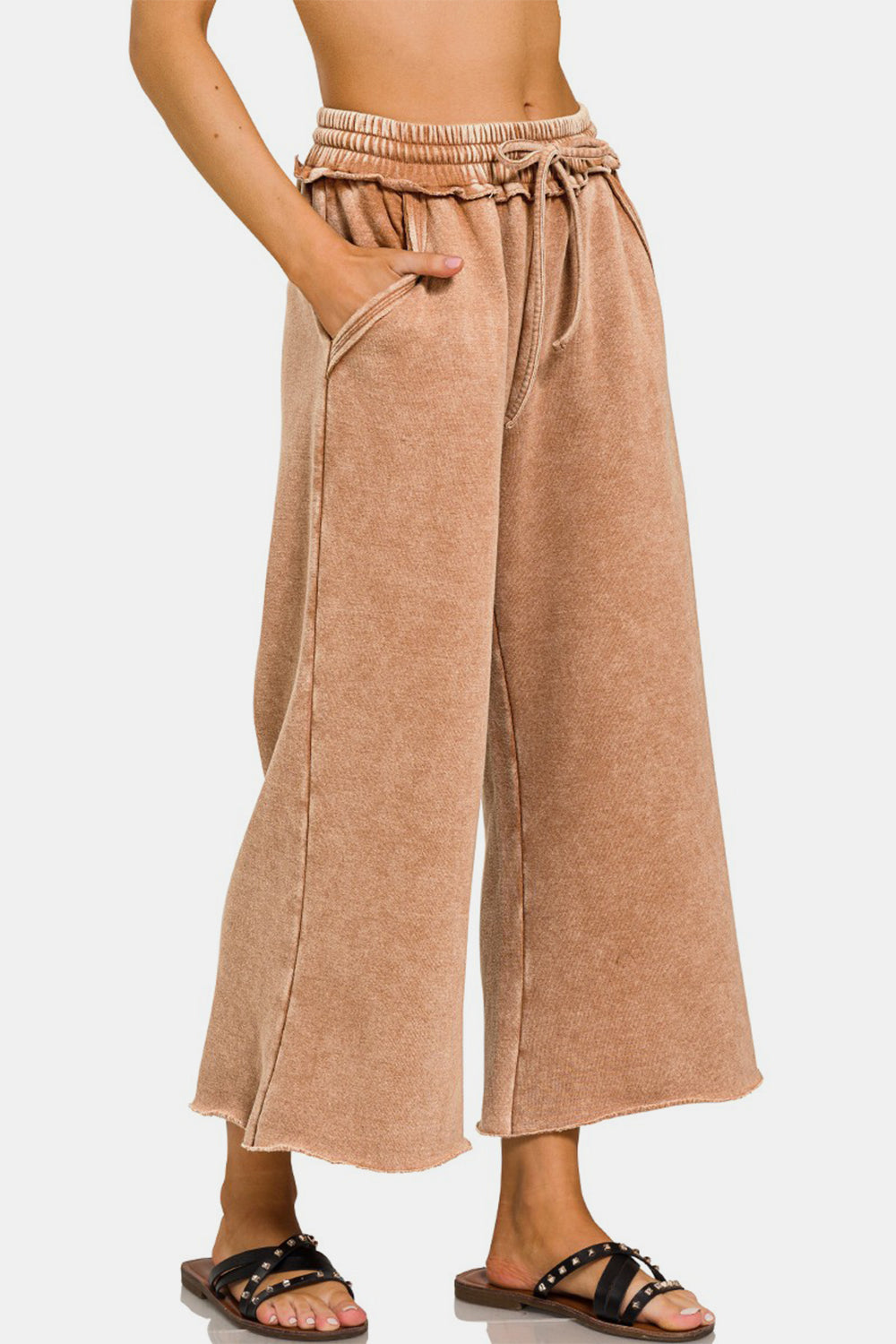 Zenana Acid Wash Fleece Wide Leg Pants