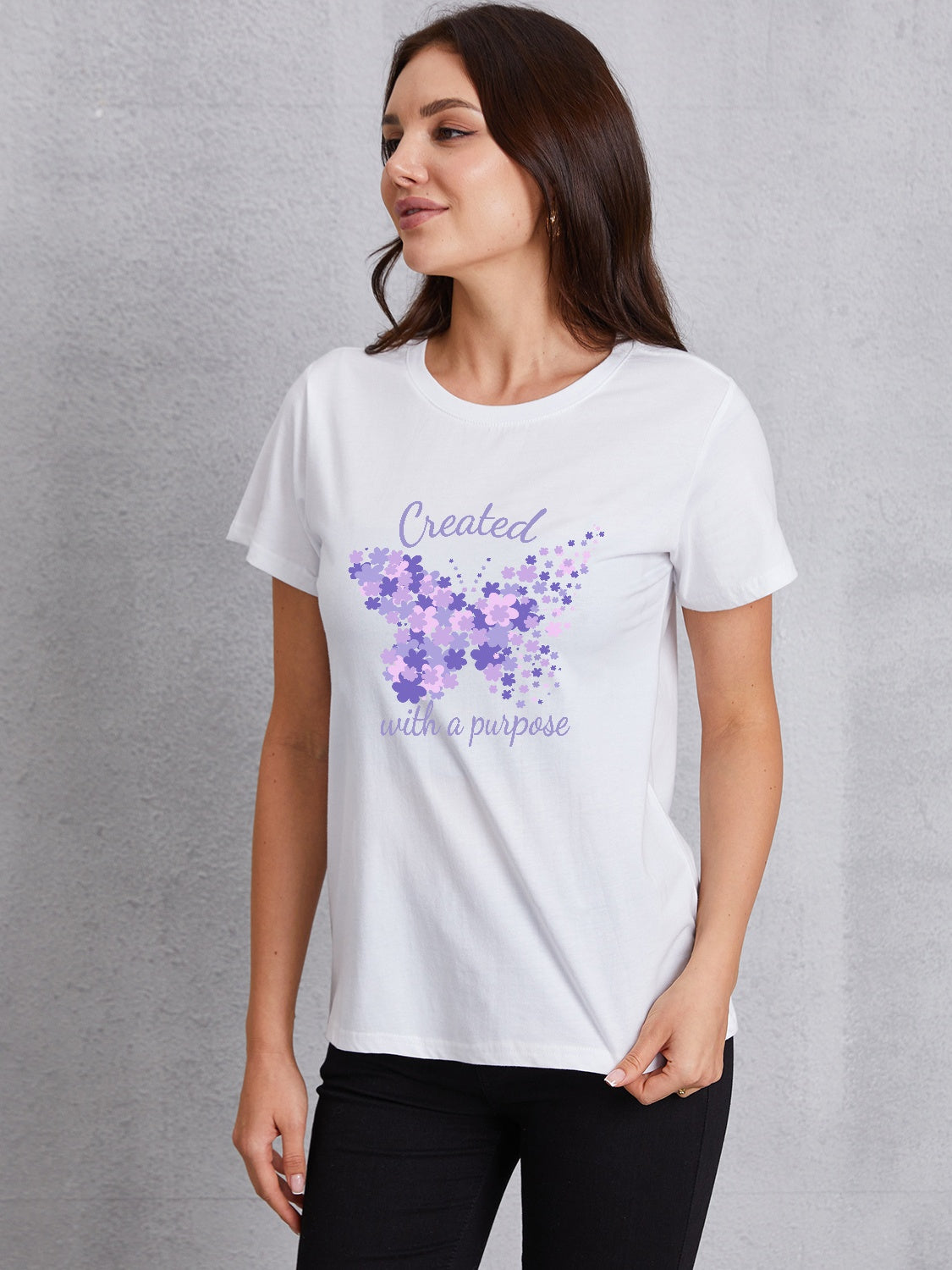 Butterfly Round Neck Short Sleeve T-Shirt