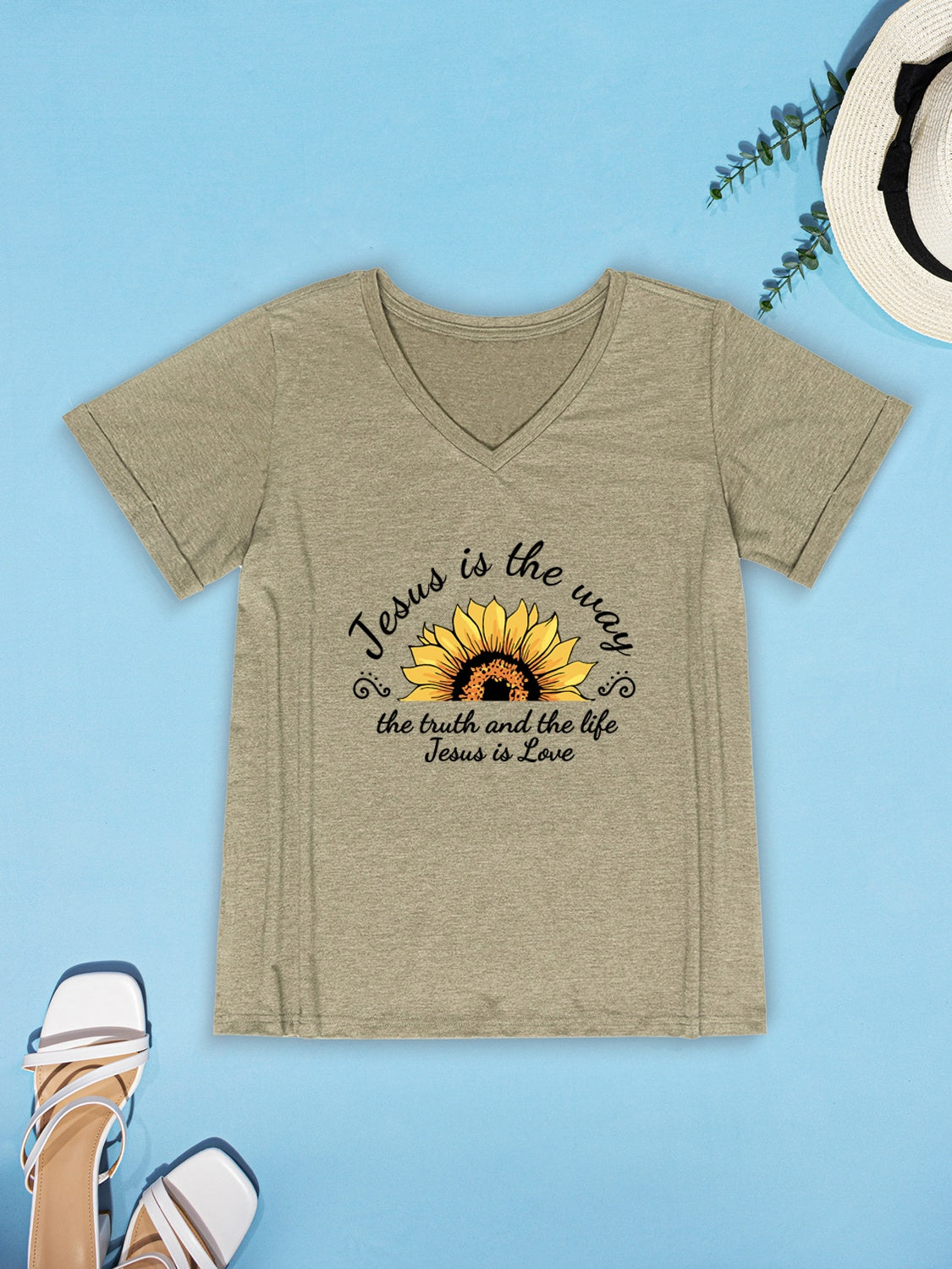 Sunflower V-Neck Short Sleeve T-Shirt