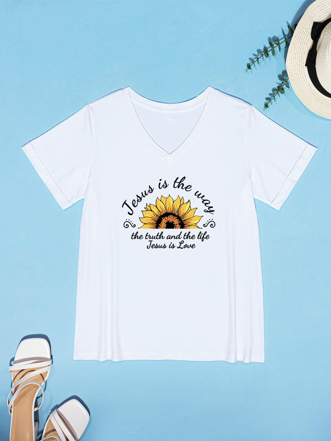 Sunflower V-Neck Short Sleeve T-Shirt