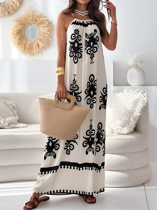 Printed Spaghetti Strap Sleeveless Maxi Dress